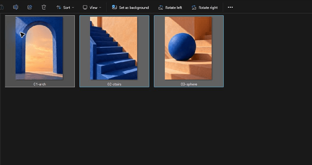 File Explorer showing several image files selected.